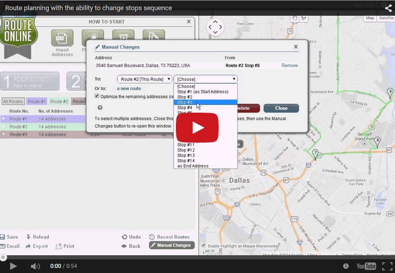 Route planning with the ability to change stops sequence-Video