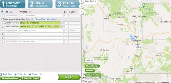 National Parks Coordinates