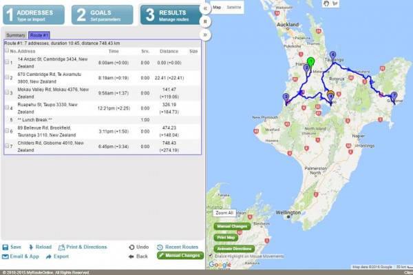 New Zealand route with MyRouteOnline