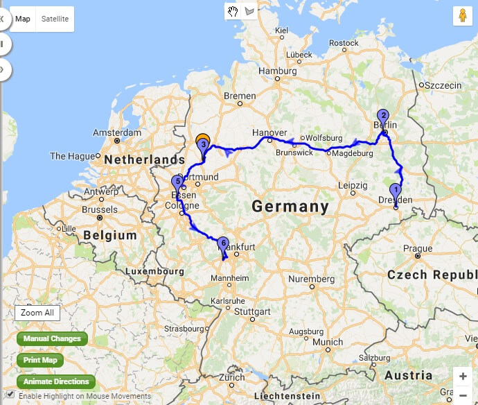 Germany route with MyRouteOnline