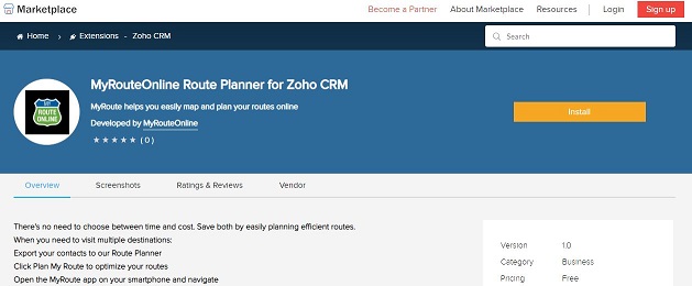 Zoho CRM Install MyRouteOnline Route Planner