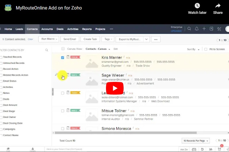 MyRouteOnline Add on for Zoho