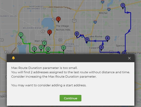 Max Route Duration too small