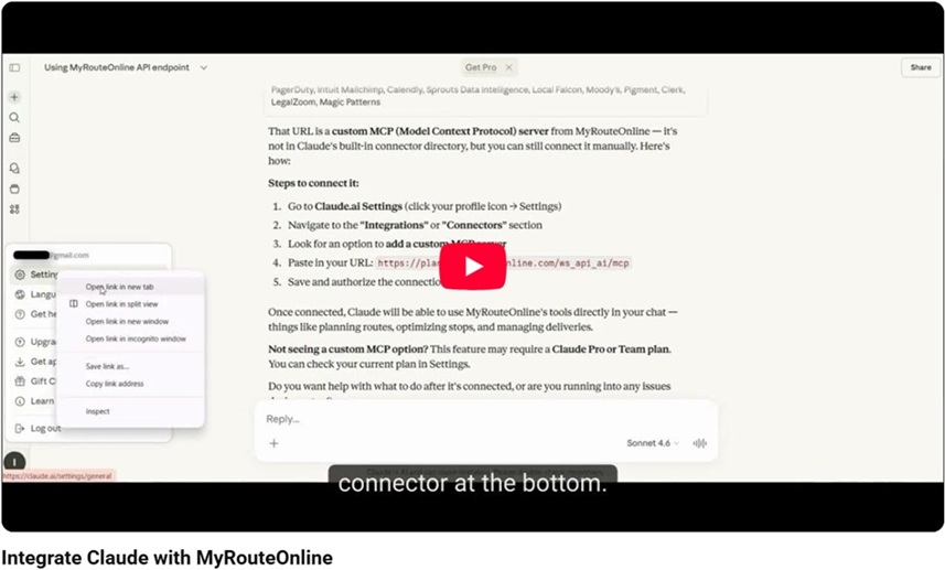 Integrate Claude with MyRouteOnline-video